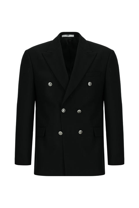 Black 7 Drop Slim Fit Patterned Double-Breasted Jacket