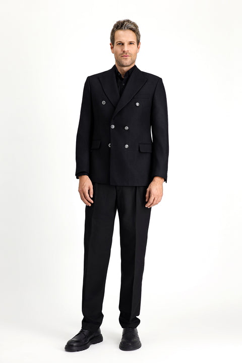 Black 7 Drop Slim Fit Patterned Double-Breasted Jacket
