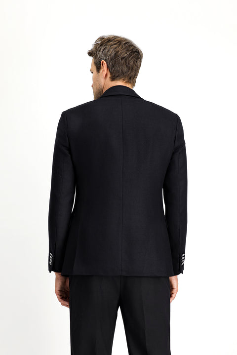 Black 7 Drop Slim Fit Patterned Double-Breasted Jacket