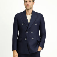 Dark Navy 7 Drop Slim Fit Patterned Double-Breasted Jacket