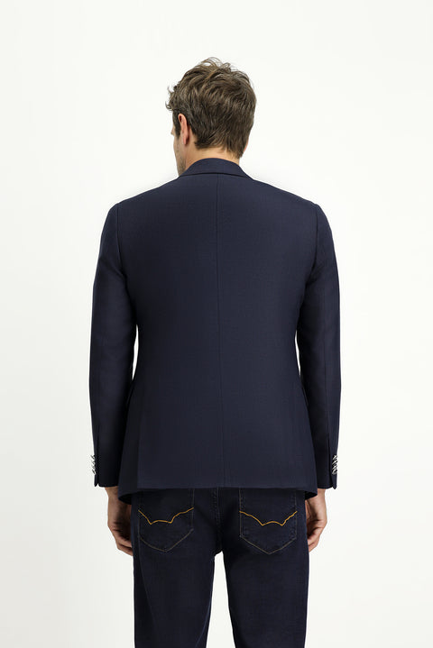 Dark Navy 7 Drop Slim Fit Patterned Double-Breasted Jacket