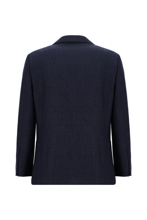 Medium Navy 6 Drop Regular Fit Patterned Wool Jacket