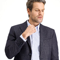 Dark Navy 7 Drop Slim Fit Patterned Wool Jacket