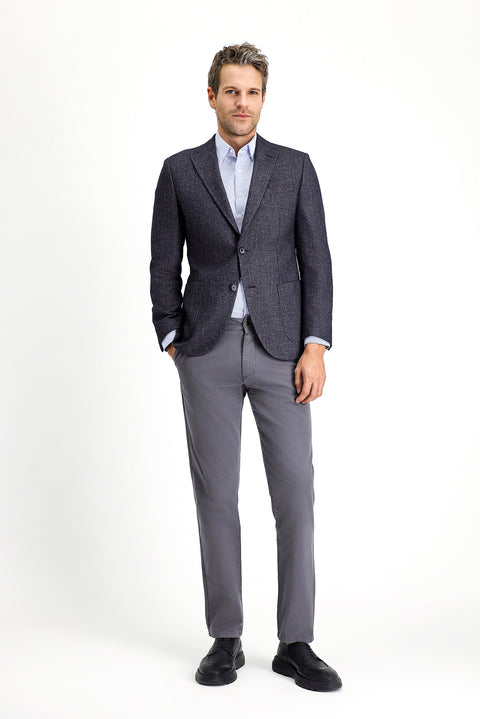 Dark Navy 7 Drop Slim Fit Patterned Wool Jacket