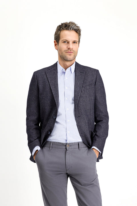 Dark Navy 7 Drop Slim Fit Patterned Wool Jacket