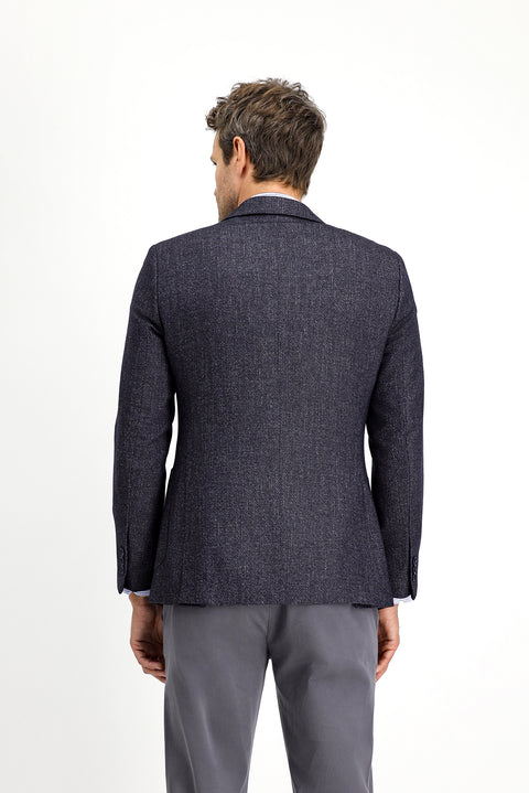 Dark Navy 7 Drop Slim Fit Patterned Wool Jacket