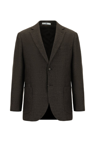  Koyu Kahve 4 Drop Relaxed Fit Rahat Kesim Desenli Yünlü Ceket