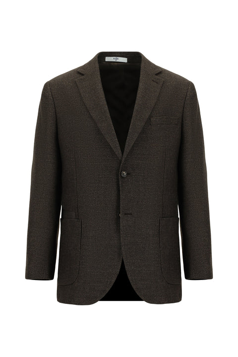 Dark Brown 4-Drop Relaxed Fit Patterned Wool Jacket