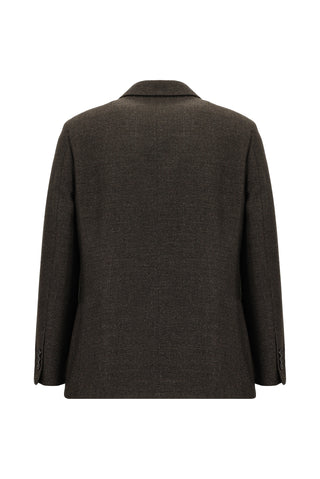 Koyu Kahve 4 Drop Relaxed Fit Rahat Kesim Desenli Yünlü Ceket