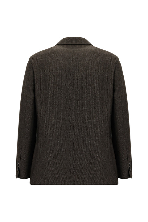 Dark Brown 4-Drop Relaxed Fit Patterned Wool Jacket