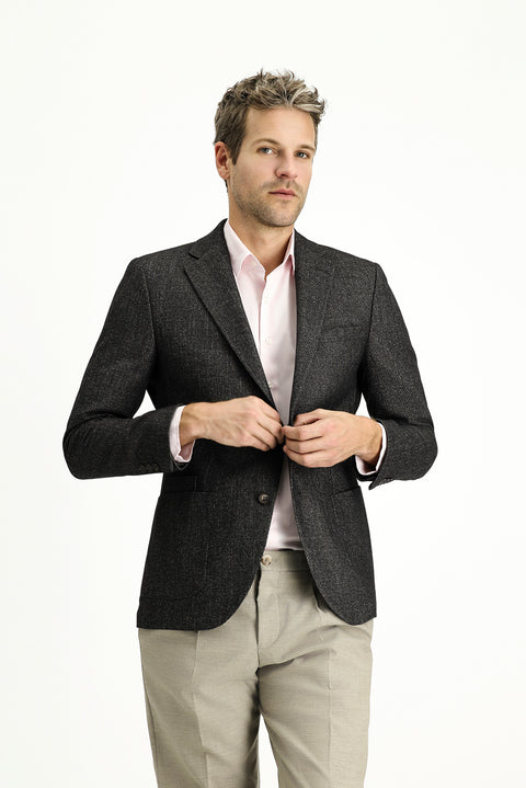 Dark Khaki 7 Drop Slim Fit Patterned Wool Jacket