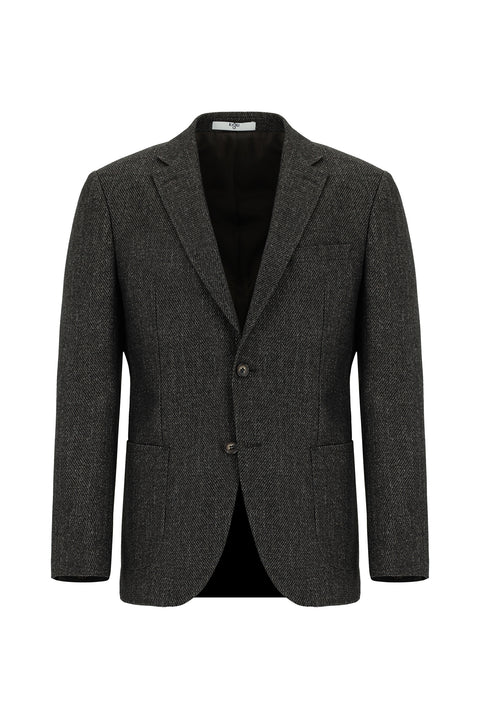Dark Khaki 7 Drop Slim Fit Patterned Wool Jacket