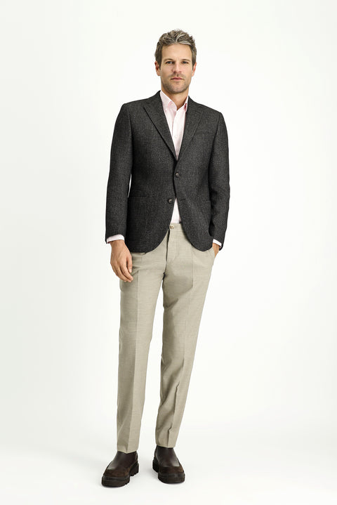 Dark Khaki 7 Drop Slim Fit Patterned Wool Jacket