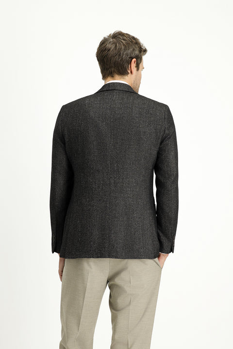 Dark Khaki 7 Drop Slim Fit Patterned Wool Jacket