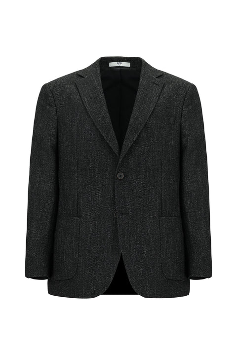 Dark Anthracite 4-Drop Relaxed Fit Patterned Wool Jacket