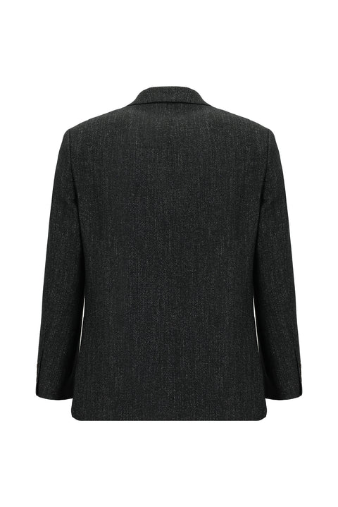 Dark Anthracite 4-Drop Relaxed Fit Patterned Wool Jacket