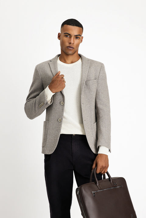 Medium Beige 4-Drop Relaxed Fit Wool Sport Jacket