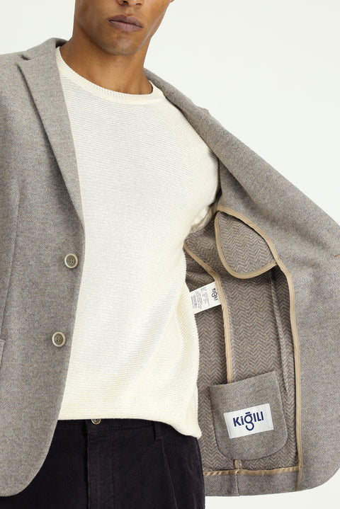 Medium Beige 4-Drop Relaxed Fit Wool Sport Jacket