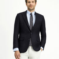 Dark Navy 6 Drop Regular Fit Standard Cut Patterned Italian Wool Classic Jacket