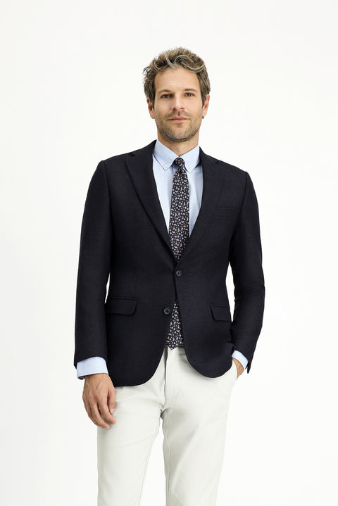 Dark Navy 6 Drop Regular Fit Standard Cut Patterned Italian Wool Classic Jacket