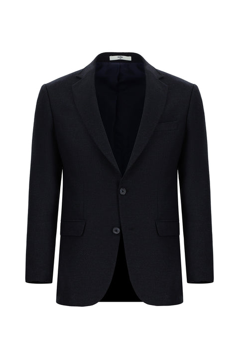 Dark Navy 6 Drop Regular Fit Standard Cut Patterned Italian Wool Classic Jacket