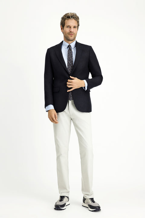 Dark Navy 6 Drop Regular Fit Standard Cut Patterned Italian Wool Classic Jacket