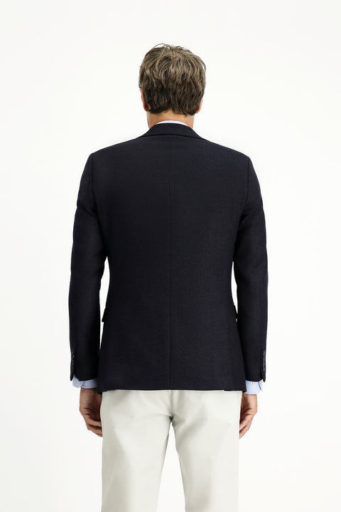 Dark Navy 6 Drop Regular Fit Standard Cut Patterned Italian Wool Classic Jacket