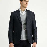 Dark Anthracite 8 Drop Muscle Fit Long Athletic Cut Wool Classic Patterned Jacket