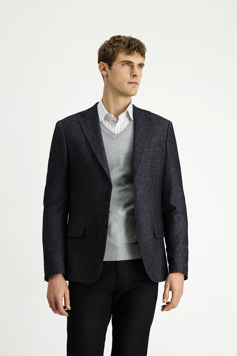 Dark Anthracite 8 Drop Muscle Fit Long Athletic Cut Wool Classic Patterned Jacket