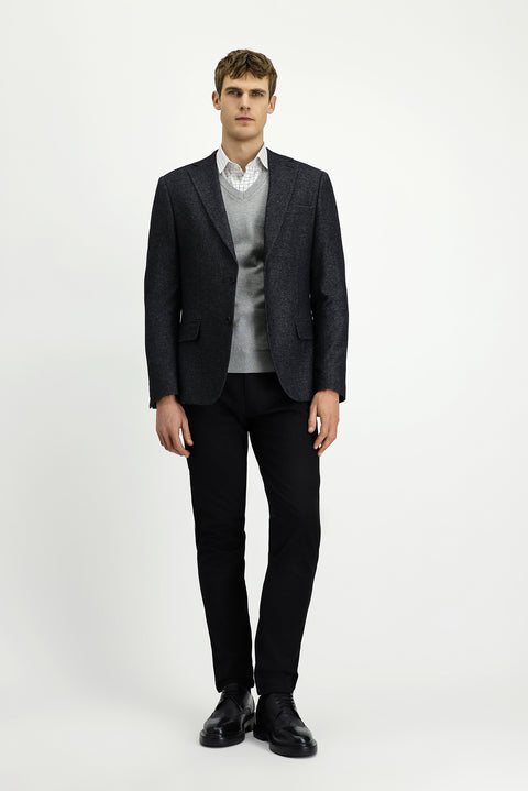 Dark Anthracite 8 Drop Muscle Fit Long Athletic Cut Wool Classic Patterned Jacket