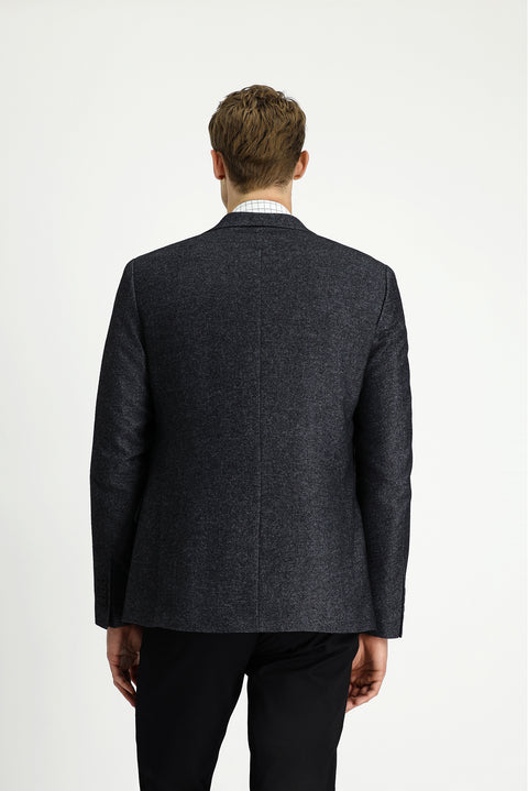 Dark Anthracite 8 Drop Muscle Fit Long Athletic Cut Wool Classic Patterned Jacket
