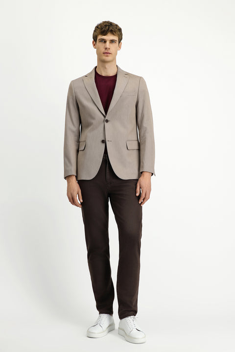 Light Brown 6 Drop Regular Fit Standard Cut Classic Patterned Jacket