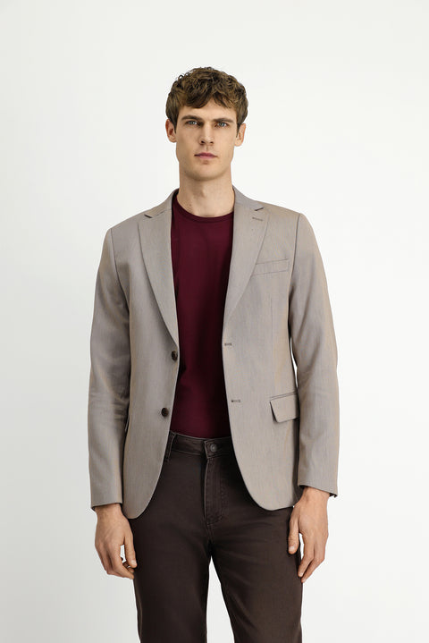 Light Brown 6 Drop Regular Fit Standard Cut Classic Patterned Jacket