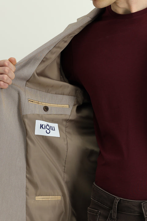 Light Brown 6 Drop Regular Fit Standard Cut Classic Patterned Jacket