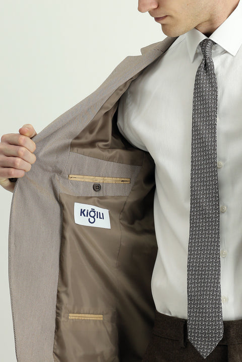 Light Brown 6 Drop Regular Fit Standard Cut Classic Patterned Jacket
