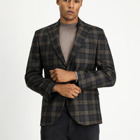 Dark Brown 7 Drop Slim Fit Classic Plaid Wool Jacket