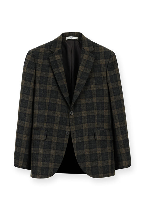 Dark Brown 7 Drop Slim Fit Classic Plaid Wool Jacket