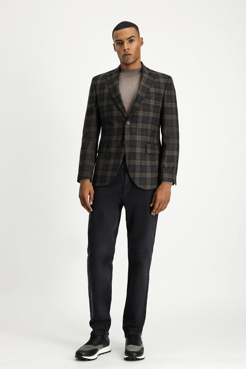 Dark Brown 7 Drop Slim Fit Classic Plaid Wool Jacket