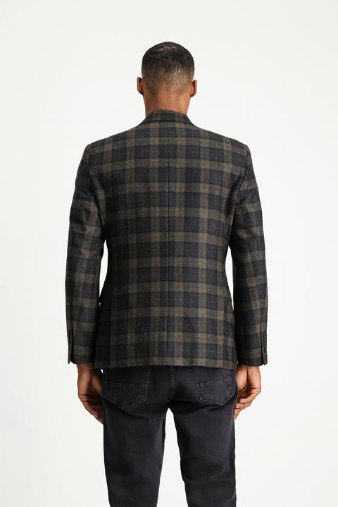 Dark Brown 7 Drop Slim Fit Classic Plaid Wool Jacket