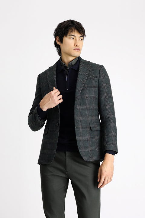 Dark Green 6 Drop Regular Fit Classic Plaid Wool Jacket