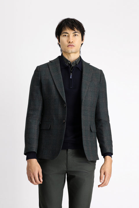 Dark Green 6 Drop Regular Fit Classic Plaid Wool Jacket