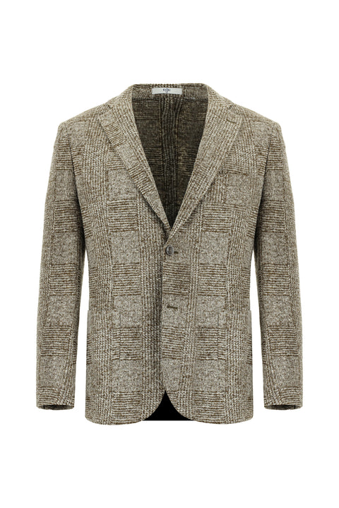 Medium Brown 6 Drop Regular Fit Standard Cut Plaid Wool Jacket
