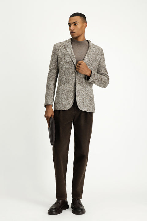 Medium Brown 6 Drop Regular Fit Standard Cut Plaid Wool Jacket