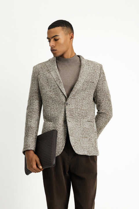 Medium Brown 6 Drop Regular Fit Standard Cut Plaid Wool Jacket