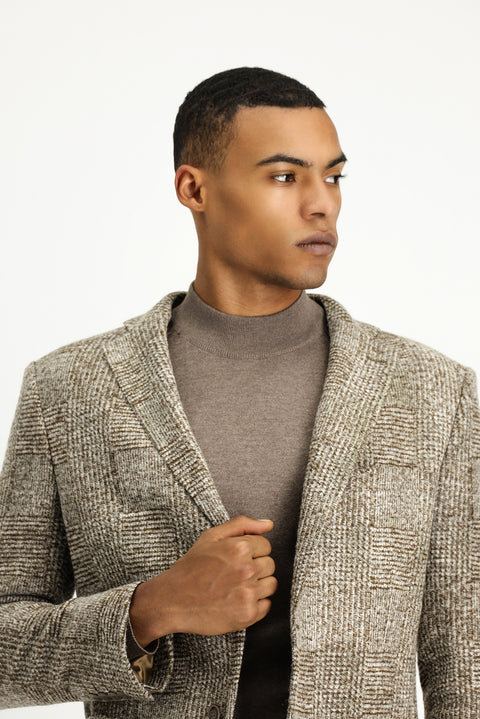 Medium Brown 6 Drop Regular Fit Standard Cut Plaid Wool Jacket