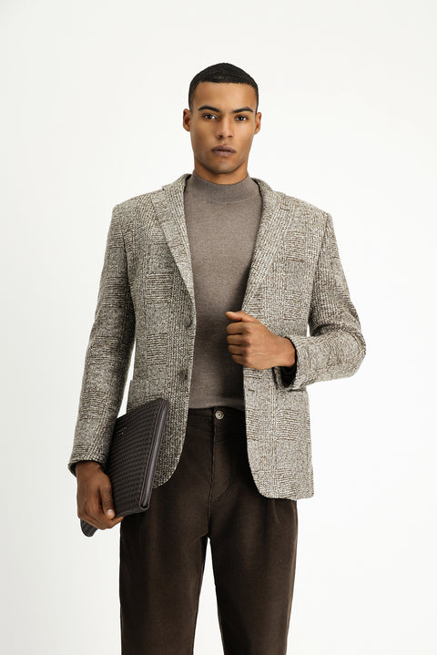 Medium Brown 6 Drop Regular Fit Standard Cut Plaid Wool Jacket