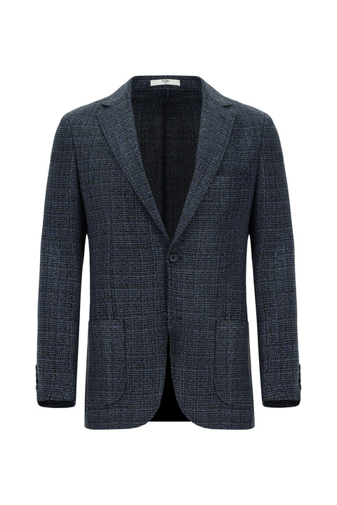 Medium Navy 7 Drop Super Slim Fit Extra Narrow Cut Patterned Sport Wool Jacket