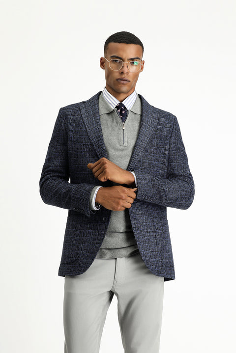 Medium Navy 7 Drop Slim Fit Patterned Sport Wool Jacket