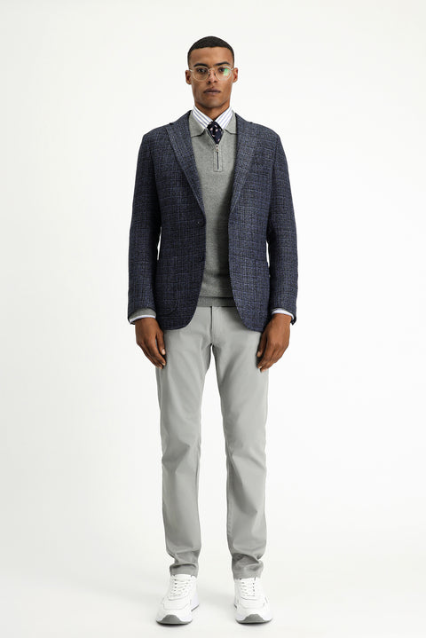 Medium Navy 7 Drop Super Slim Fit Extra Narrow Cut Patterned Sport Wool Jacket