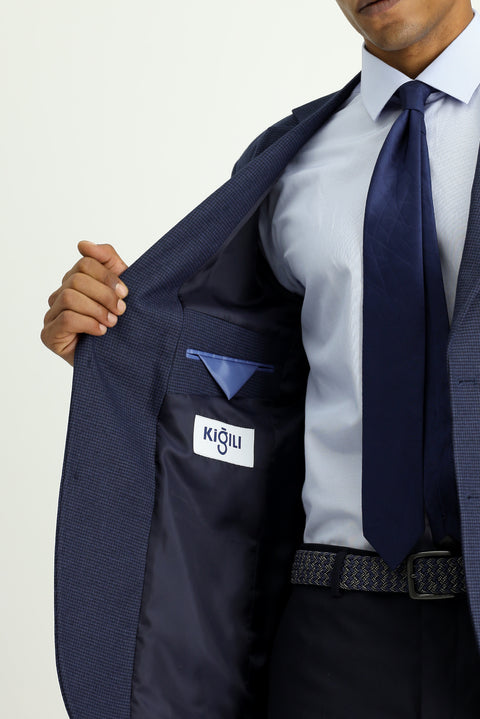 Dark Navy 6 Drop Regular Fit Classic Patterned Jacket